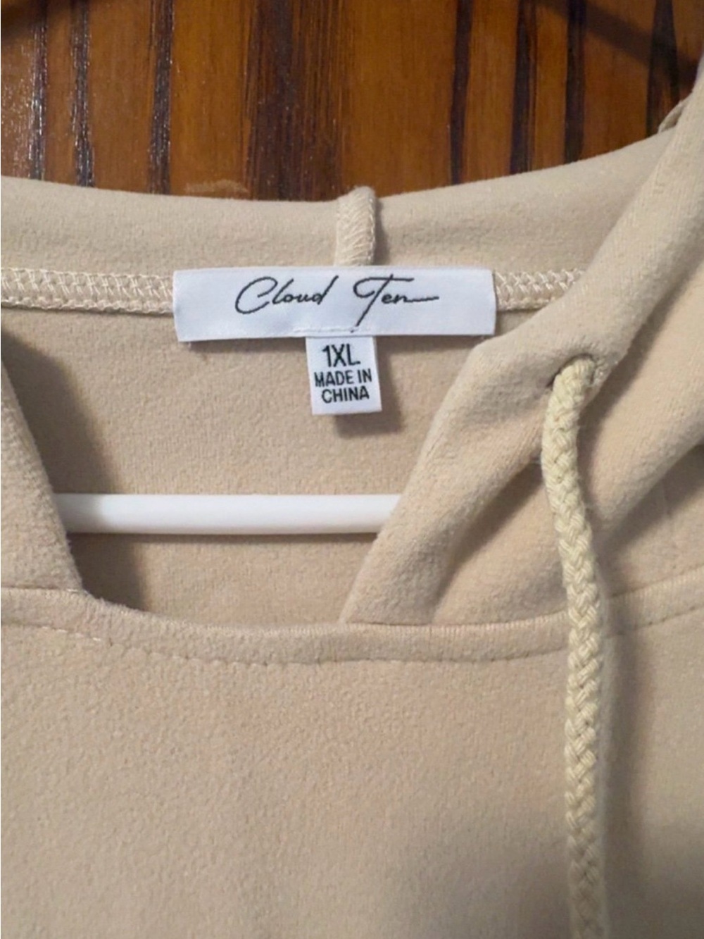 Plus Size Cloud Ten Plush Taupe Hoodie with Drawstring - Picture 3 of 4